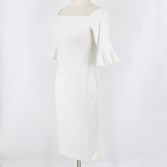 Black Halo Womens 8 Madigan Sheath Dress Off Shoulder Soft Knit Stretchy White - Picture 4 of 12